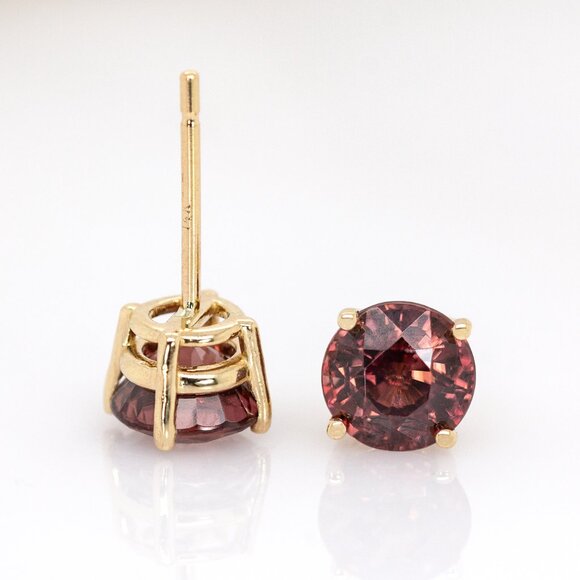 2.6cts Cambodian Red Zircon Stud Earrings in 14K Solid Gold | 6.5mm - Picture 8 of 9